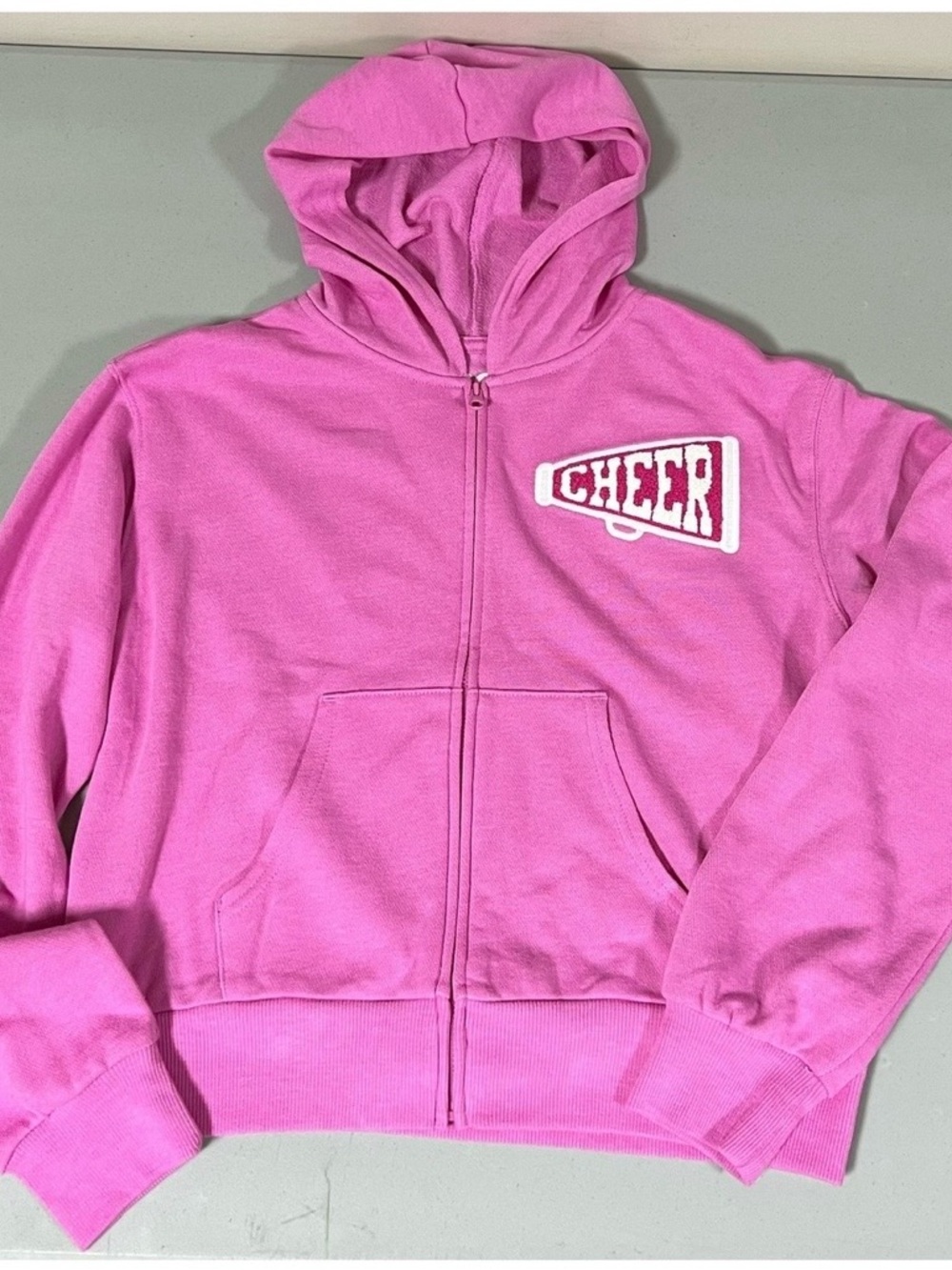 Pink ‘Cheer’ Cheerleader Graphic Zipper Sweater Sweatshirt Hoodie XL (14/16) 📣✨